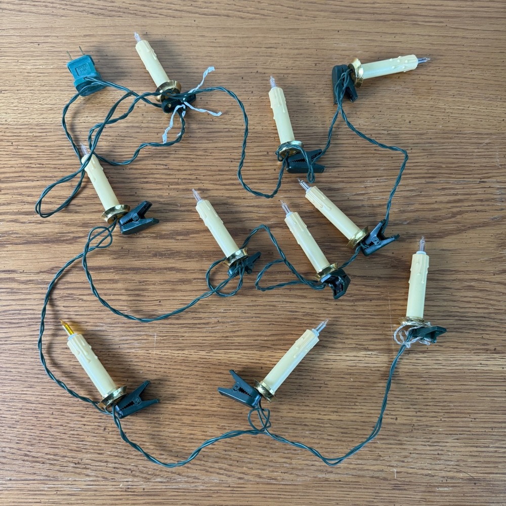 Vintage Candle Clip On Christmas‎ Lights Green Wire 100" FOR REPAIR